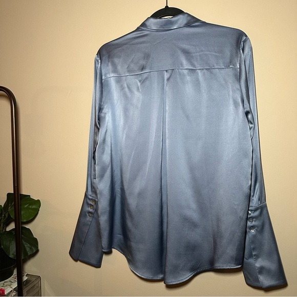 Michelle Farmer Luxury Silk Garçon Blouse Stretch Shirt Charmeuse Hydrangea XS - Picture 10 of 16